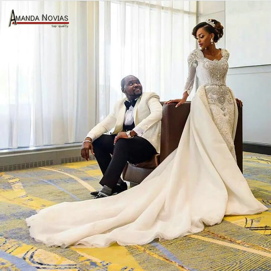 Роскошное Свадебное платье русалки с бисером съемный длинный шлейф свадебное