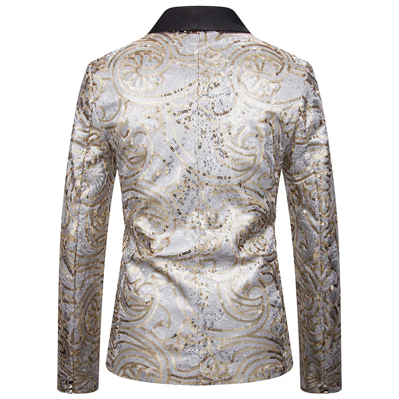 Luxury Glitter Blazer Men Fashion Golden Silver Sequin Single Button Blazer Hombre Nightclub Stage Slim Fit Mens Christmas Suit