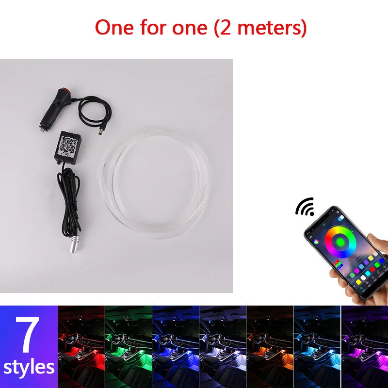 Car EL Neon Strip 6M Sound Control Light RGB LED Decorative Car Ambient Light Auto Atmosphere Lamps With A 12V Lighter&USB Line - Испускаемый цвет: 1 Light head