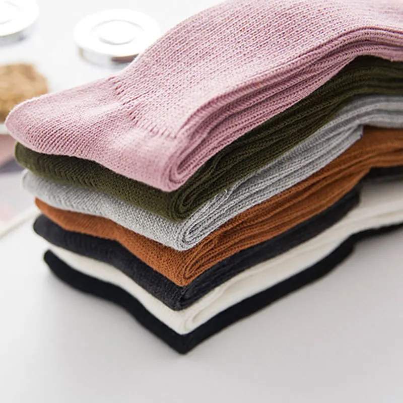 Женские носки с ворсом японские средней длины осенне-зимние однотонные