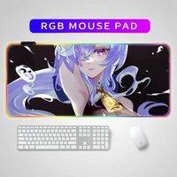 led light anime girl ganyu xxl 400900mm mouse pad rgb large genshin impact gaming keyboard non slip computer desk mat mousepad