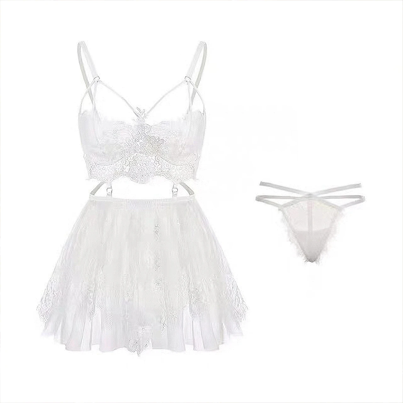 IRENE TINNIE Sexy Pajamas Women New Lace Eyelashes Hollow Sling Sleeing Nightdress Lingerie Hot Erotic Intimate Clothes