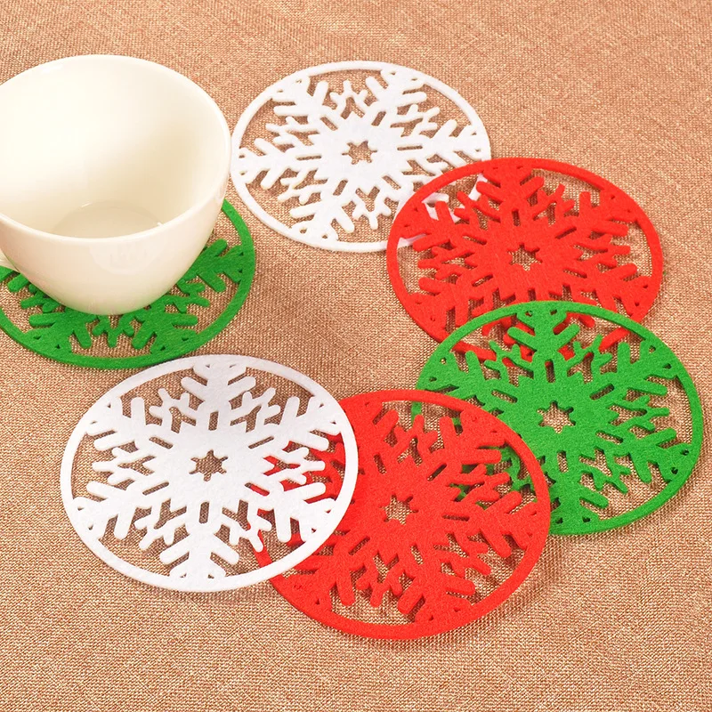 

Snow Coaster Christmas Decorations Restaurants Special Snowflake Christmas Coaster Felt Non-Woven Insulation Coaster Home Decor