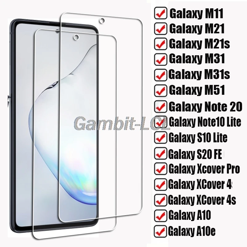 Защитное стекло для Samsung Galaxy M21, M21s, M31, M31s, M51, Note10, S10 Lite, 20, S20FE, Xcover Pro, 4s, 4, A10, 2 шт.
