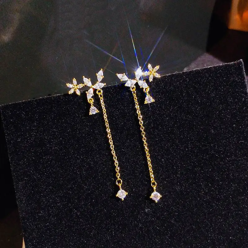 

Delicate Simple Zircon Flower Tasesl Long Earrings For Women 2021 New Jewelry Korean Style Micro Pave Earings Wholesale