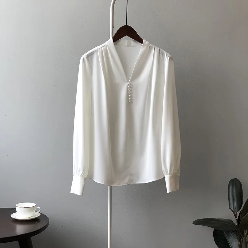

COZOK Temperament Little Woman Shirt 2021 Spring New Korean V-neck Long Sleeve Satin Shirt Women 6087