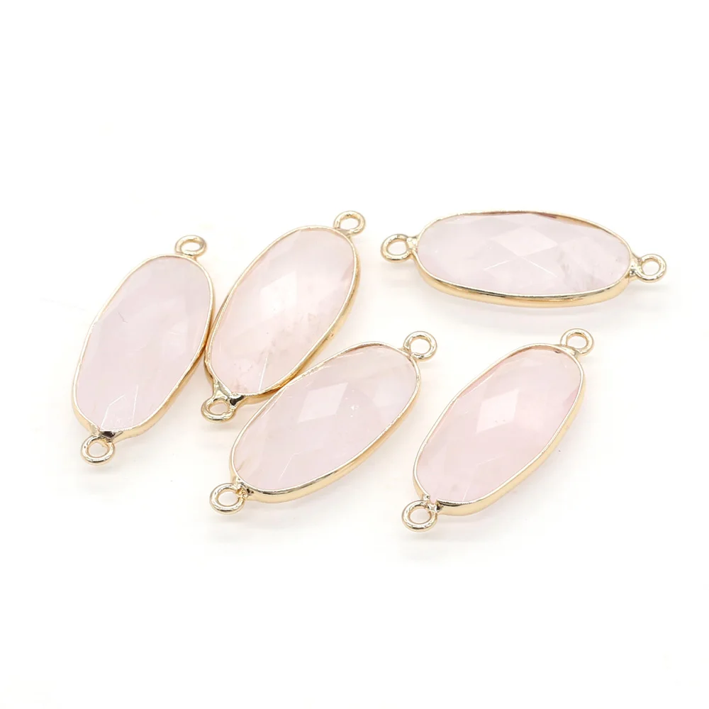 

Natural Stone Connector Double Hole Rose Quartzs Connector for Charms Jewelry Making DIY Necklace Bracelet 11x27mm