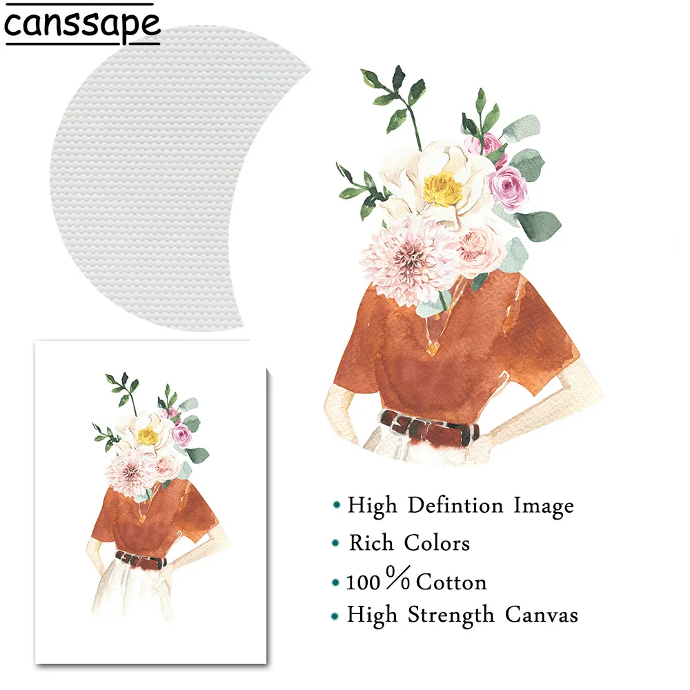 Pink Flower Girl Poster Face Line Drawing Canvas Painting Abstract Woman Wall Art Print Plant Leaf Boho Pictures Home Decor | Дом и сад