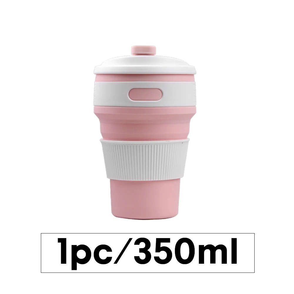 PINK 350ML 350ml collapsible coffee silicone cup with Lid folding water tea cup reusable travel Drinkware BPA free eco friendly make health - Цвет: PINK 350ML