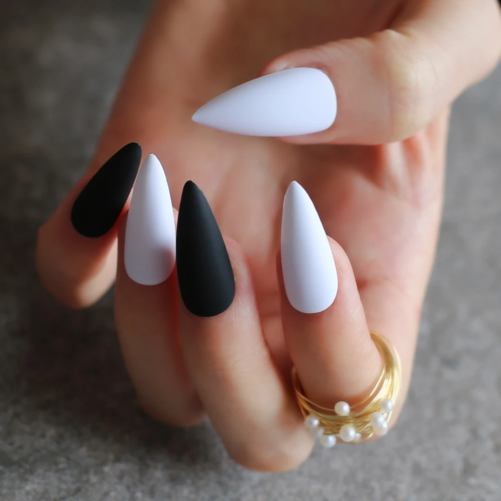 Белые матовые накладные ногти для салона сделай сам Длинные стилеты ногтей 10