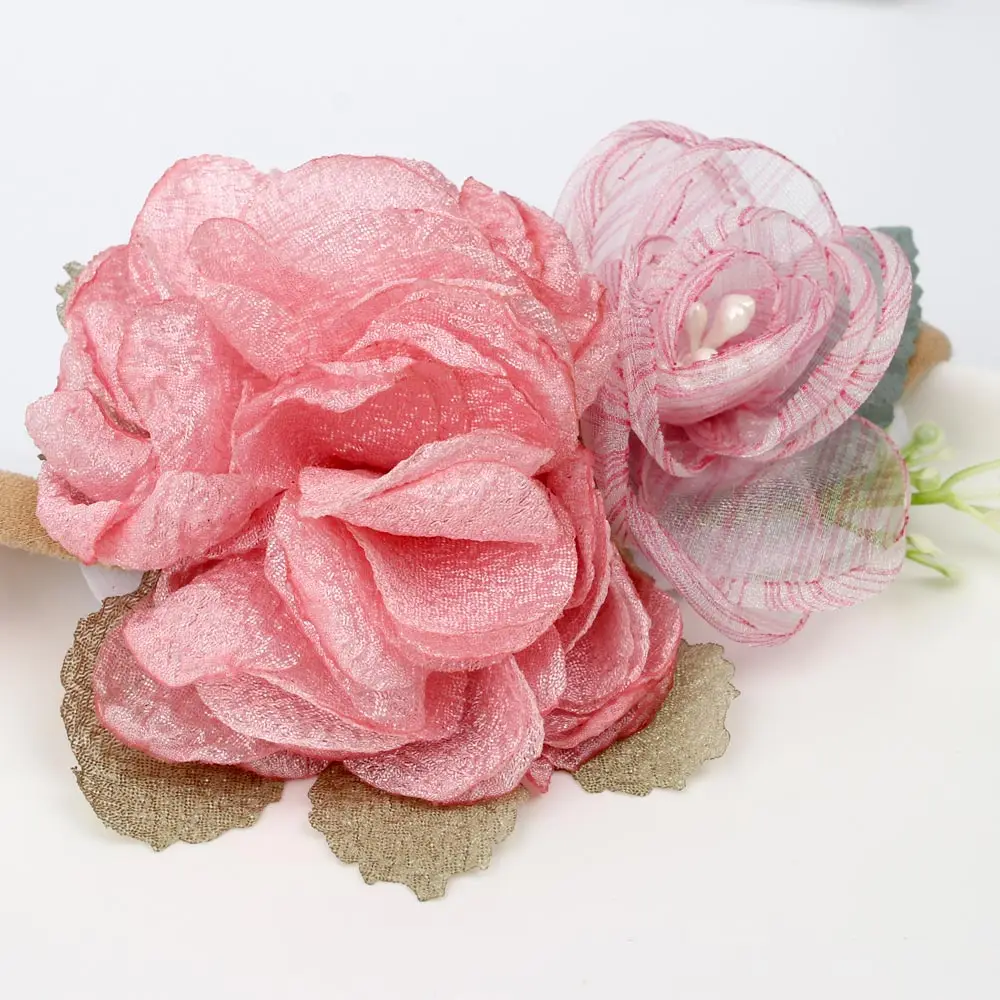 

3 Styles Newborn Baby Artific Flower Pearl Headbands for Toddler Girls Retro Handmade Nylon Elastic Hairbands Floral Hair Bands