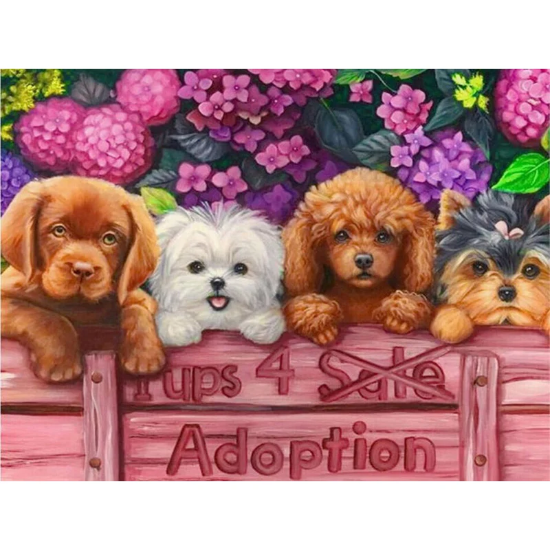 Алмазная 5D картина сделай сам вышивка Собачья семья круглая милая