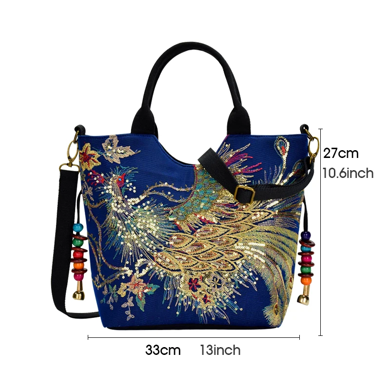 

Women Shoulder Bag Peacock Ethnic Style Retro shiny fashion Handbag Large Capacity Tote Female bag Luxury handbag crossbody bags