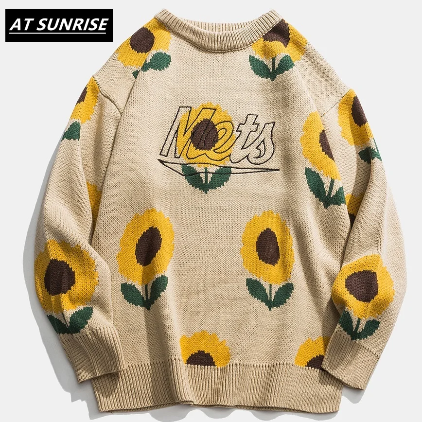 

Sunflower Sweater Women Men 2020 Autumn Fashion Long Sleeve Knitted Pullover High Quality Clothes Khaki black Casual Sweater