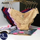 ALLMIX 3 шт.лот сексуальные женские ажурные трусики нижнее белье бесшовные трусы с бантом низкой талией комфортное дышащее женское белье