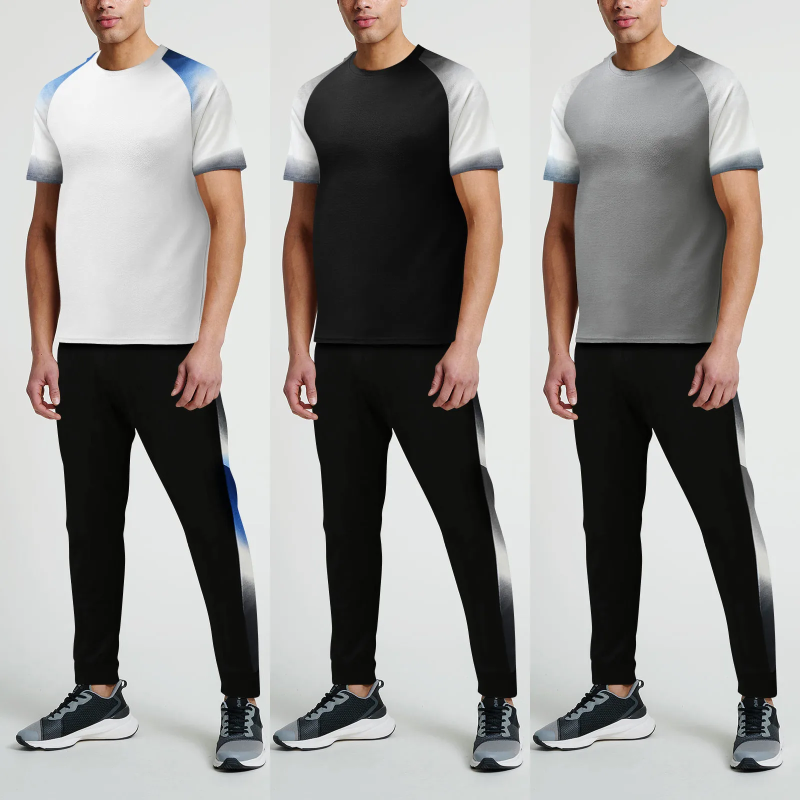 

2021 New Men’s Suit 2-piece Beach Patchwork Short Sleeve T Shirts & Long Pants Sets Simple Fashion Comfy Sets Roupas Masculinas