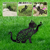 metal cat lawn stakes hollow out kitten butterfly silhouette lawn statue yard art ornaments for outdoor garden backyard decor