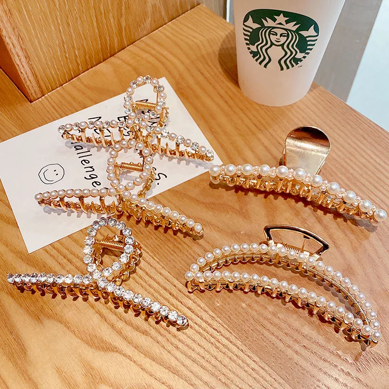 

2021 Ins Fashion Women Vintage Elegant Big Pearls Hair Claws Sweet Hair Clips Hairstyle Makeup Headband Hairpin Hair Accessories