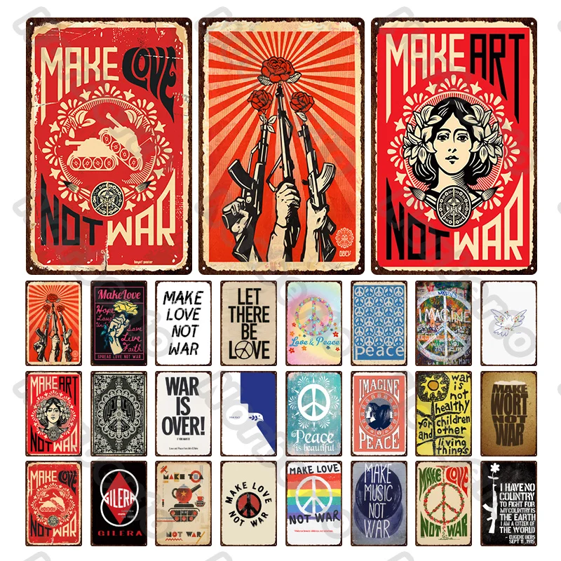 

Плакат с металлической пластиной, призвание за мир, здоровье и любовь от войны, металлические фотообои, Украшение стен для общественных мес...