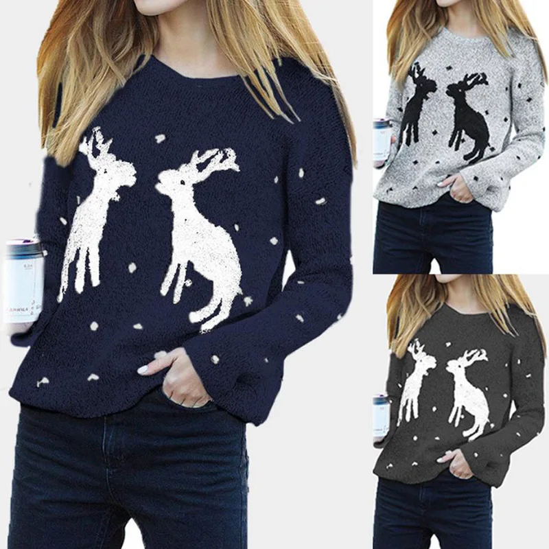 

Джемпер женский зимний трикотажный с длинным рукавом и мультяшным принтом