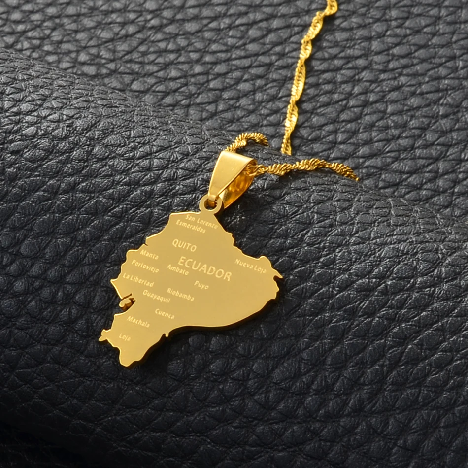 Anniyo Ecuador Map Pendant Necklaces for Women Silver Color/Gold Color Charm Maps Jewelry Ecuadorian Patriotic Best Gift #149121 | Украшения