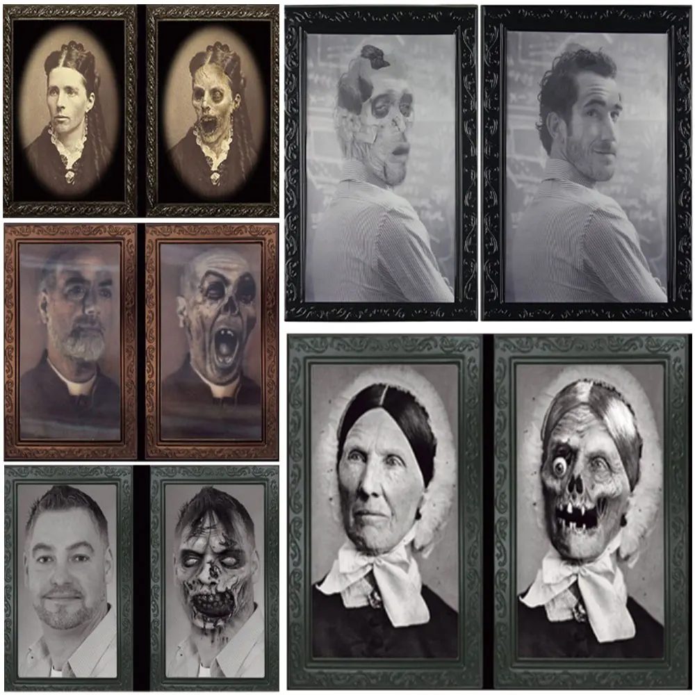 

38*25CM Changeable 3D Ghost Face Photo Frame Horror Portrait Picture Halloween Party Horror Bar Haunted House Decoration Props