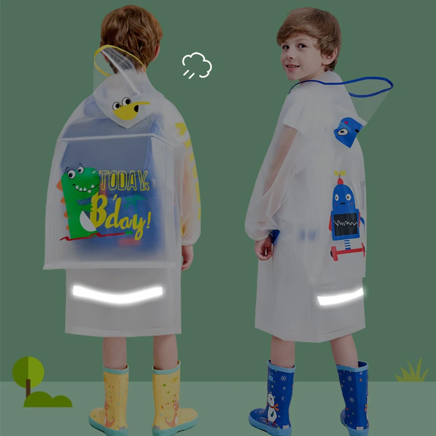 Дождевик с динозавром детский водонепроницаемый школьный ранец карманами