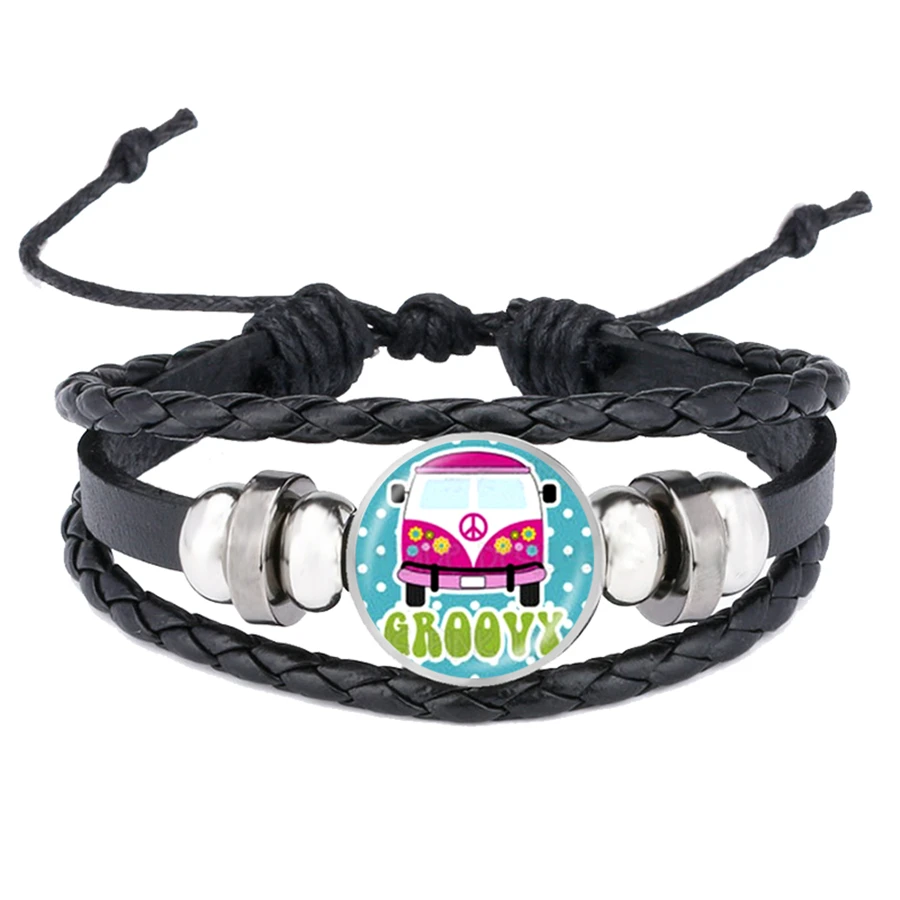 Hippie Peace ЗНАК Ван браслеты с автобусом стайлинга автомобилей Автобус мира кожаные