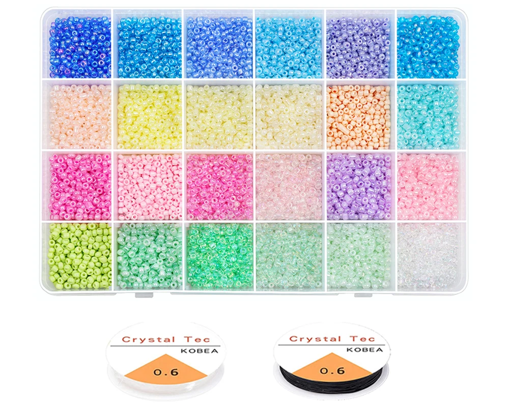 

9600PCS Glass Seed Beads Started Kit 3mm 6/0 Small Craft Beads Jump Rings Charms Spacer DIY Bracelet Jewelry Making Supplies