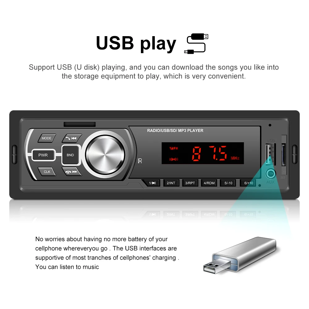 AMPrime автомобильный радиоприемник стерео плеер Bluetooth телефон MP3 FM/USB/дистанционное