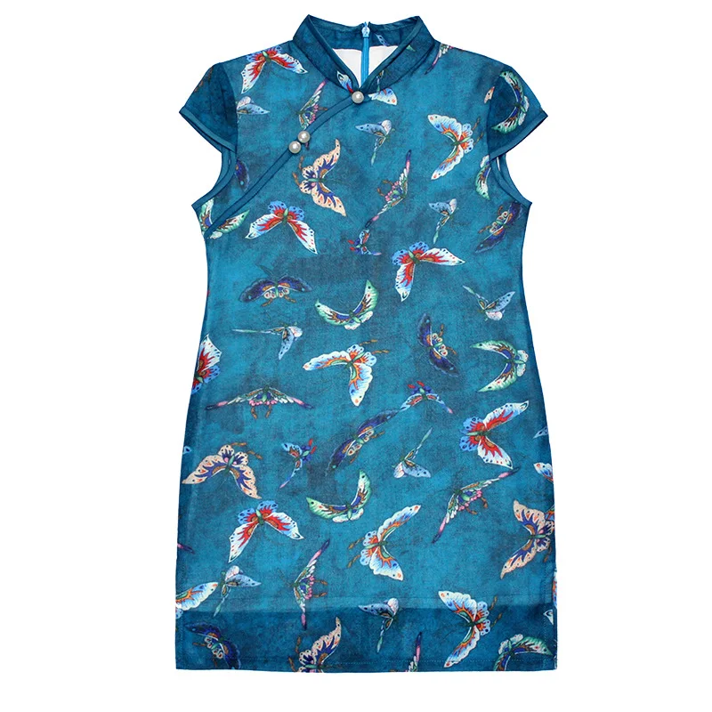 Шелковое платье Ципао для маленьких девочек с цветочным рисунком детское