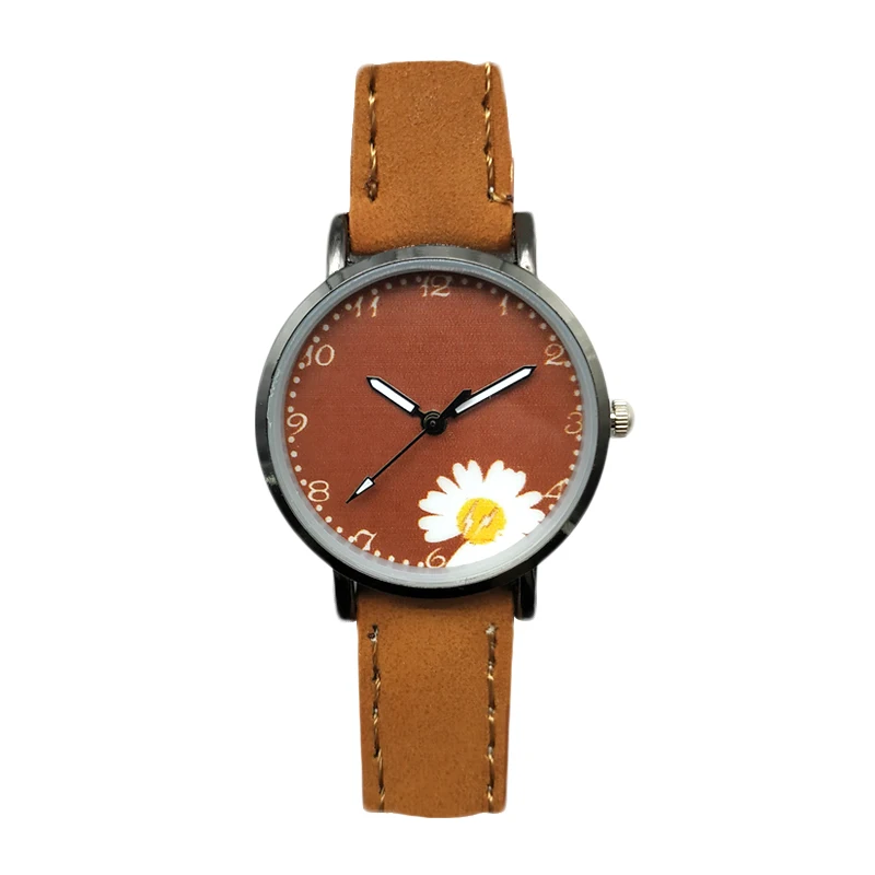 

New Women Watches Small Daisies Korean version of Fashion College wind Flowers Small Watch Women Small Dial Leather Quartz Clock