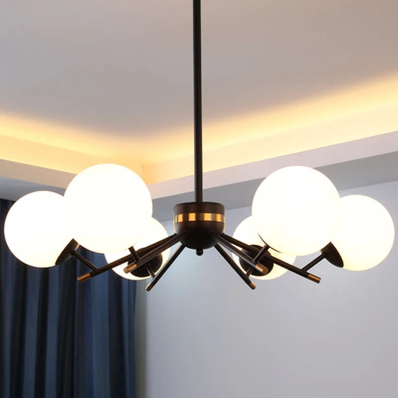 

Modern Glass Ball Chandelier Living Room Kitchen Bedroom Minimalist Long Hanging Chandeliers Lighting lustre