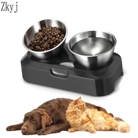 double pet bowls dog food water feeder stainless steel pet drinking dish feeder cat puppy feeding supplies small dog