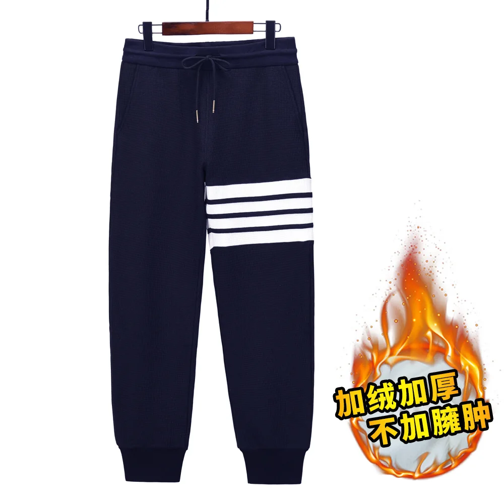

2021 Winter Men Trouser Striped Cotton Winter Velvet Warm Sport Sweatpants Casual Sport Pant Waffle Women Brushed Korean Design