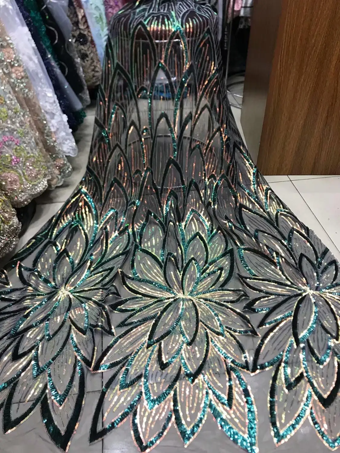 Красное золото нигерийские кружева с блестками ткани 2019 3d Африканский кружевной