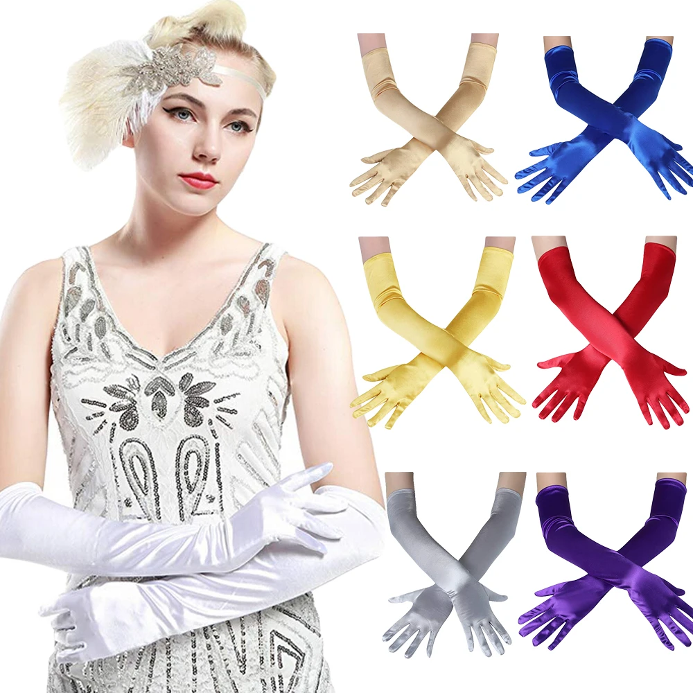 

Fashion Long Gloves Satin Opera Evening Party Prom Costume Glove Black Blue Gold Pink Party Gloves