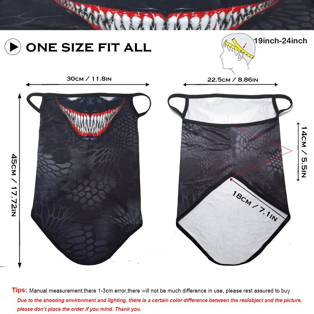 

Triangle Venom Bandana Wahsable Earloop Half Mask Hunting Scarf Hiking Fishing Cycling Army Balaclava Breathable Mask Men Summer