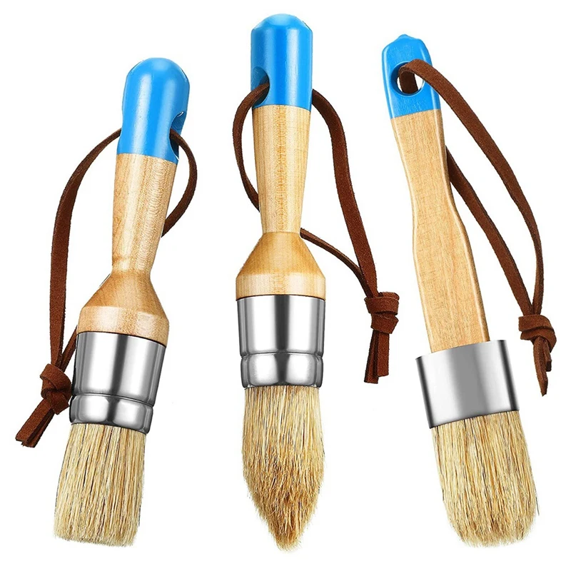 

Four-Piece Round Brush with Wooden Handle, Brush for Painting Furniture, Multi-Purpose Wax and Template Brush