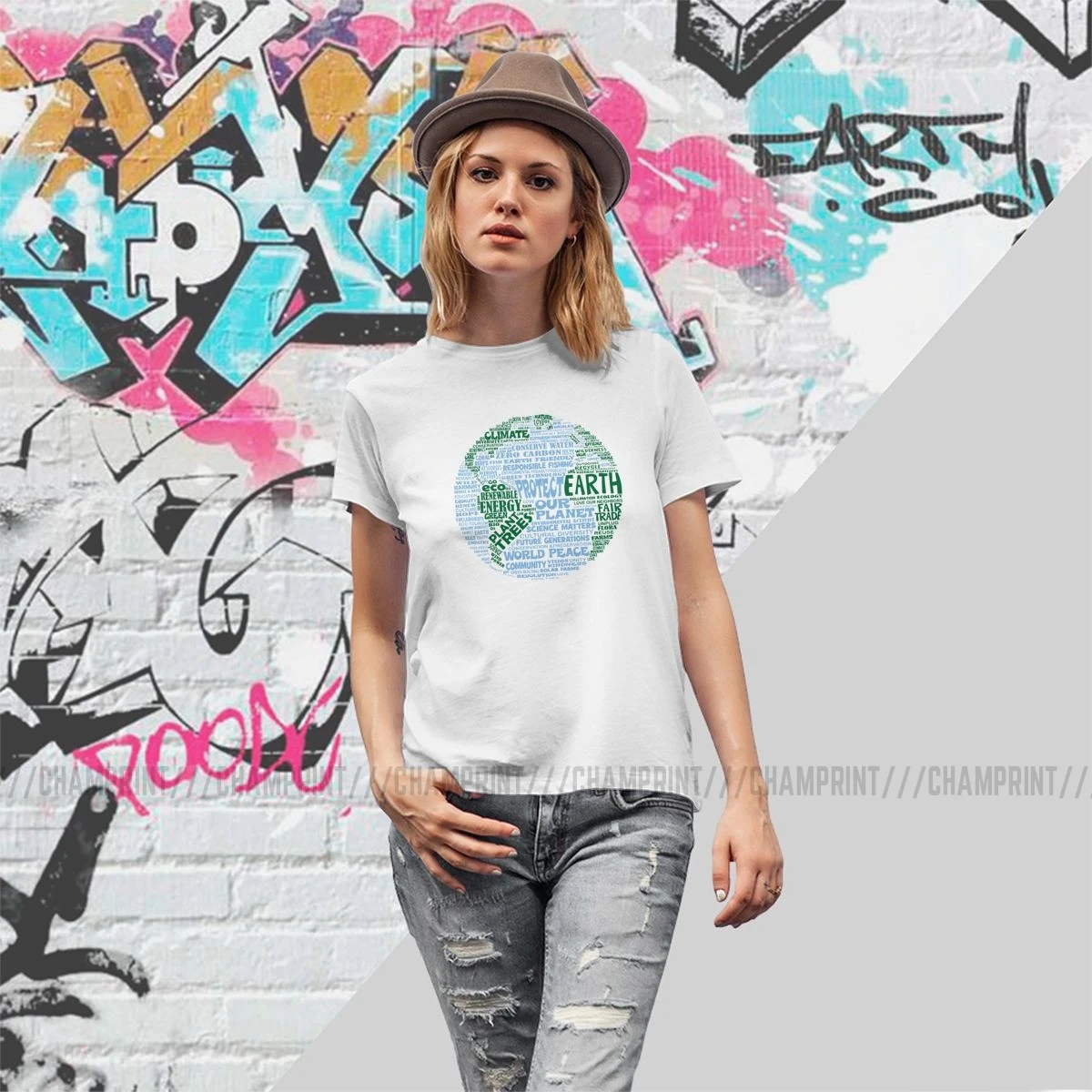 Женские футболки с защитой земли повседневные окружающей среды Ulzzang хлопковая