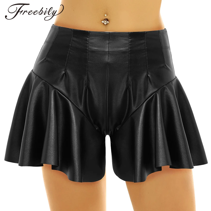 Женская черная юбка брюки из искусственной кожи с высокой талией одноцветная а