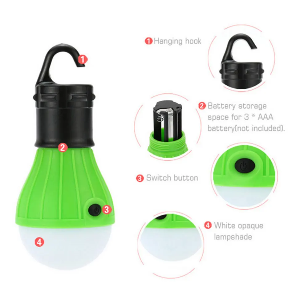 

Tent Lamp Light Bulb Camping Lights Lantern Lamp Portable Super Bright 60LM Multicolor 3LED Fishing Flashlight Outdoor Travel