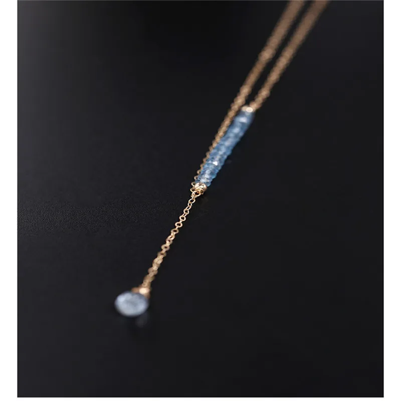 DAIMI Sky Blue Topaz Necklace Female gemstones Genuine Yellow 14K Gold Injection Pendant Gift | Украшения и аксессуары