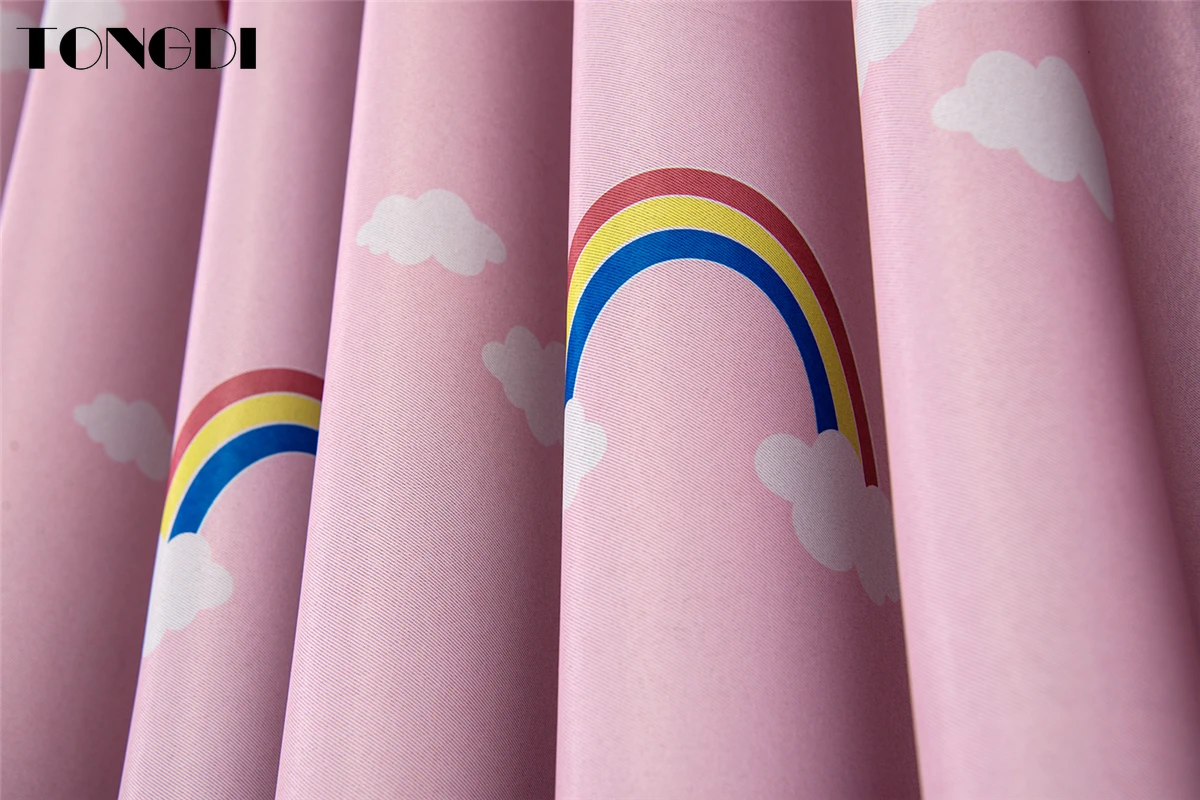 TONGDI Детские затемняющие занавески с мультяшным радужным принтом