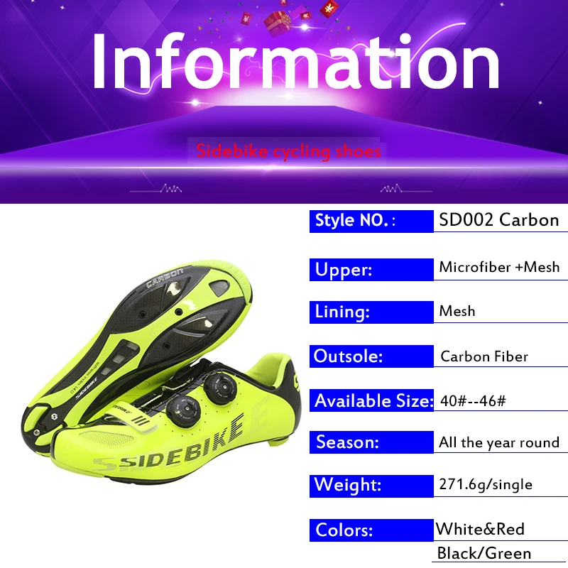 

SIDEBIKE road bike shoes carbon fiber breathable self-locking cycling sneakers add pedals ultra-light riding road bicycle shoes