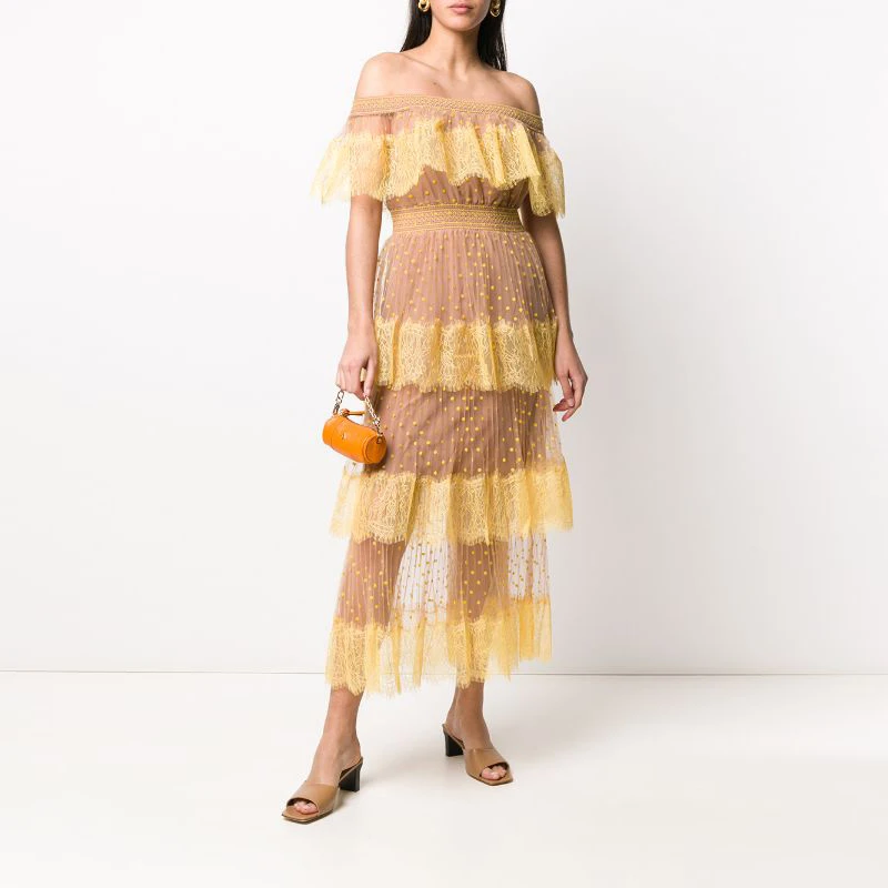 Подиумное дизайнерское милое платье в горошек Новинка лета 2020 женские