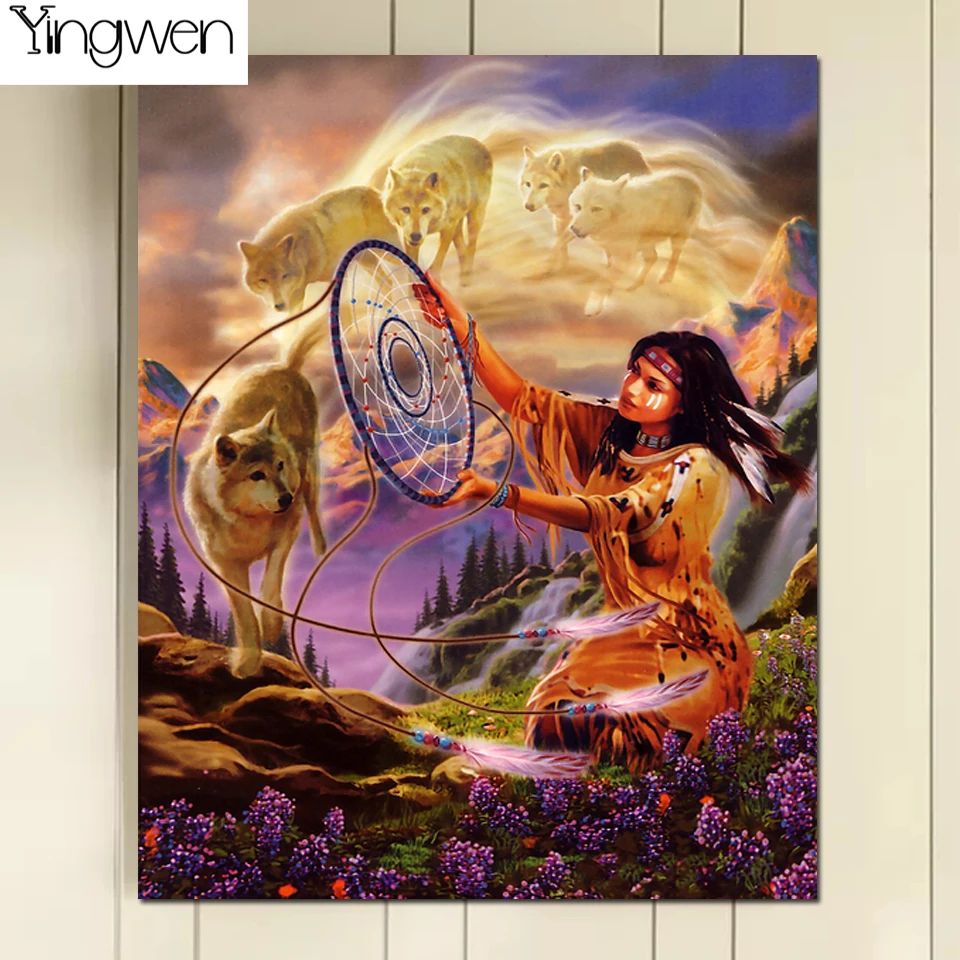 

Diamond Painting Indian Women Full Diamond Embroidery Cross Stitch Dreamcatcher Wolf Rhinestones Art Sale Gift Home Decoration