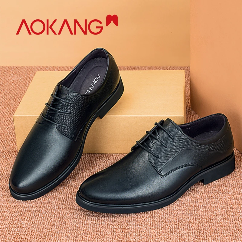 AOKANG/мужские Туфли под платье из натуральной кожи мужские туфли Дерби