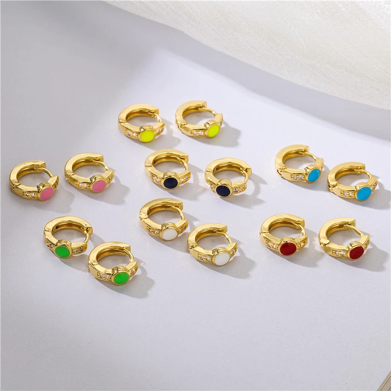 

HECHENG,Rainbow Small Hoop Earring,Bright Fluorescent Jewelry Geometric Round Earrings,CZ Gold Color Jewelry