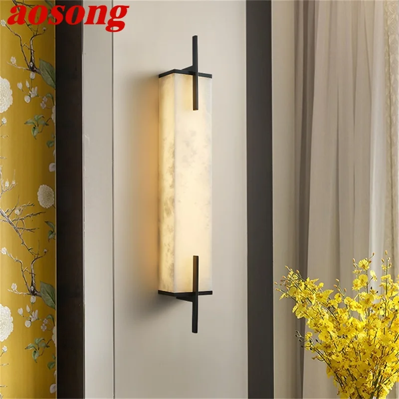 

AOSONG Brass Indoor Sconce Wall Lights Modern Bedroom Luxury Marble LED Lamp Design Balcony For Home Corridor